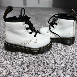 Kids White Leather Boots